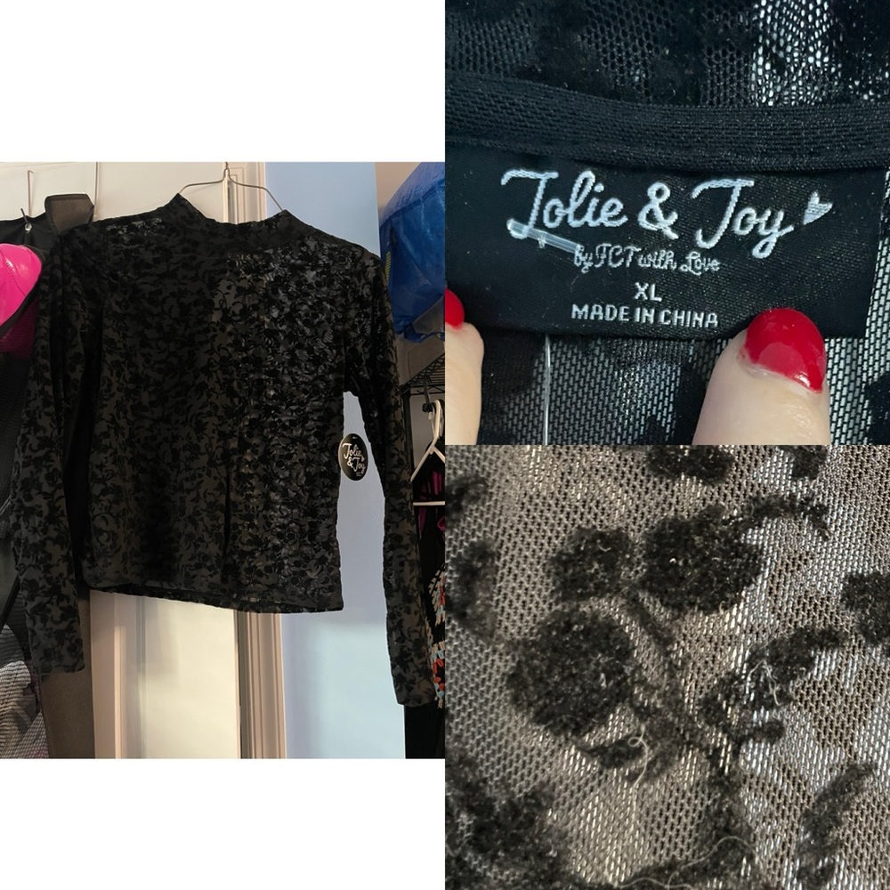 Flocked Mesh Floral Long Sleeve Top